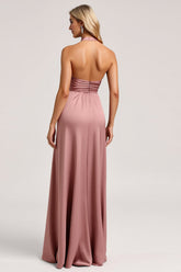 Neckholder Rosa A-Linie Satin Brautjungfernkleid